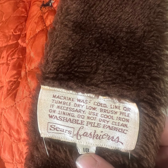 Vintage Sears Women's Brown Teddy Jacket with Orange Lining (Faux Fur) - Picture 5 of 5